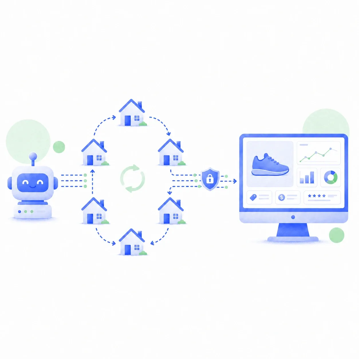 An illustration of a residential IP scraping pricing data